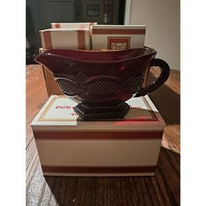 Vintage Avon 1988 1876 Cape Cod Ruby Red Footed Sauce Boat NOS w/ Box #2